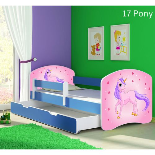 Dječji krevet ACMA s motivom, bočna plava + ladica 140x70 cm - 17 Pony slika 1