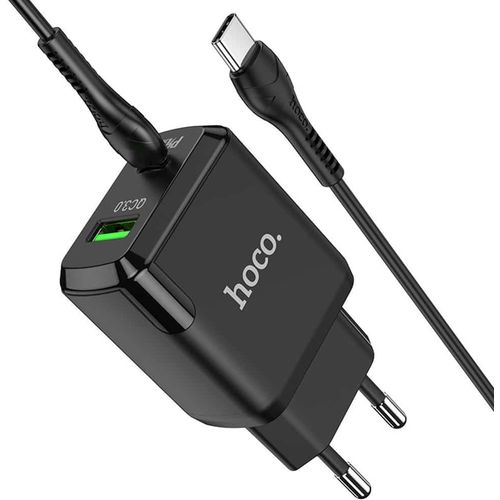 Hoco - Zidni punjač USB-A - USB Type-C- Q.C 3.0 -PD 20W s kabelom Type-C na Type-C 1m - crni slika 1