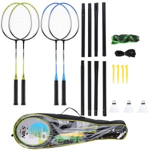 Nrz014 čelični / badminton set 4 rakete + 3 lopte za loptice + mreža 195x22cm + navlaka nils