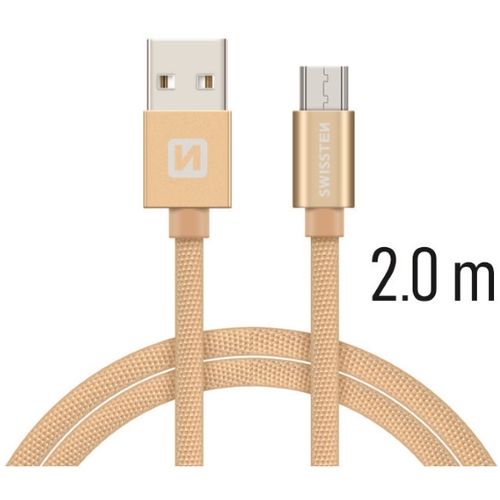 SWISSTEN kabel USB/microUSB, platneni, 3A, 2m, zlatni slika 1