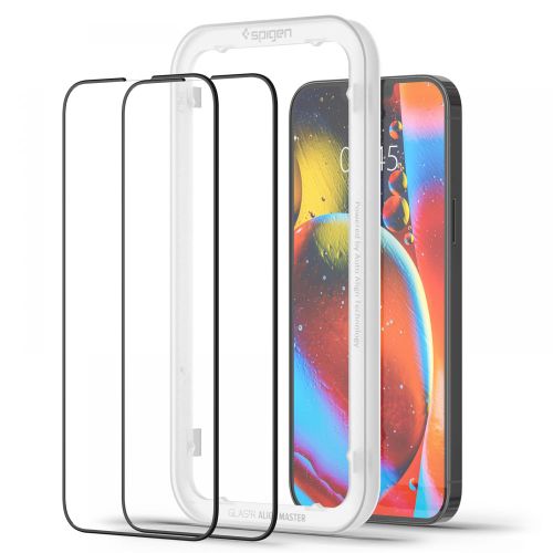 SPIGEN ALM GLASS FC KALJENO STAKLO 2-KOM PAKET ZA iPHONE 13 PRO MAX CRNO slika 2