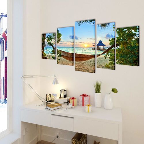 Zidne Slike na Platnu s Printom Plaže i Viseće Mreže 100 x 50 cm slika 7