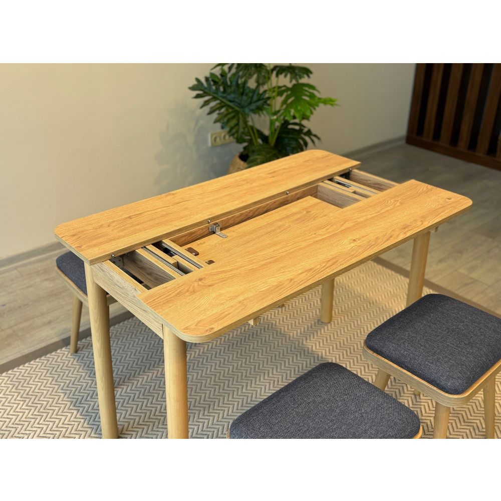 Vina Mini 05 1053 - Ekstenzibilni Trpezarijski Sto i Stolice Set (5 Komada) - Hrast, Antracit slika 5