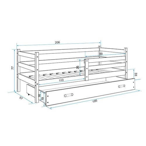 Drveni dječji krevet Erik s ladicom - 200*90 - grafit slika 3