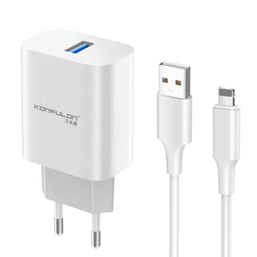 Kucni punjac KONFULON C87, 3A, 15W, sa iPhone lightning kablom white slika 2