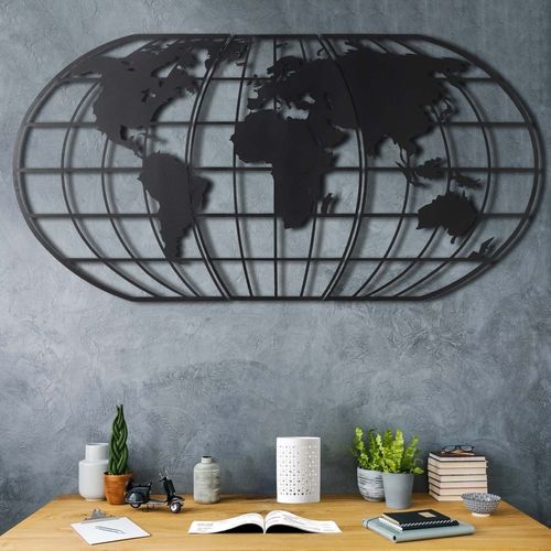 Wallity Metalna zidna dekoracija, World Map Globe Led - Black slika 1