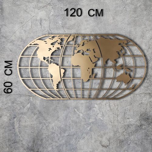 Wallity Metalna zidna dekoracija, World Map Globe Led - Gold slika 3
