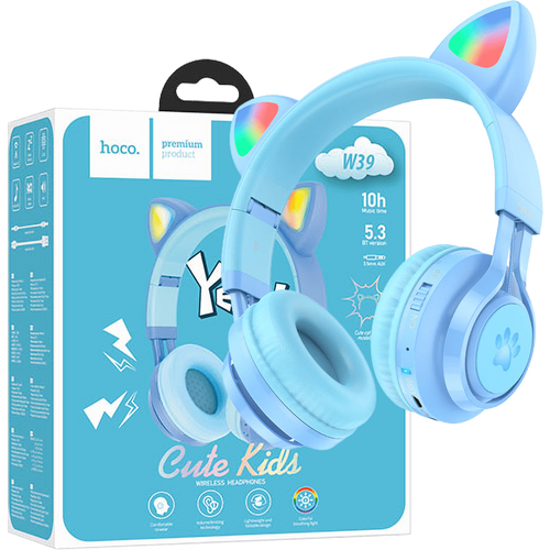 hoco. Bežične stereo slušalice, Bluetooth v5.3, 400mAh - W39 slušalice Mačje uši,Plave slika 2