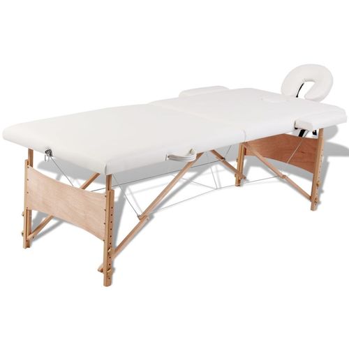 Sklopivi stol za masažu s drvenim okvirom dvodijelni krem slika 9