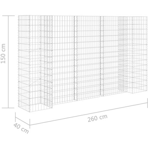 Gabionska sadilica u H-obliku od čelične žice 260 x 40 x 150 cm slika 6