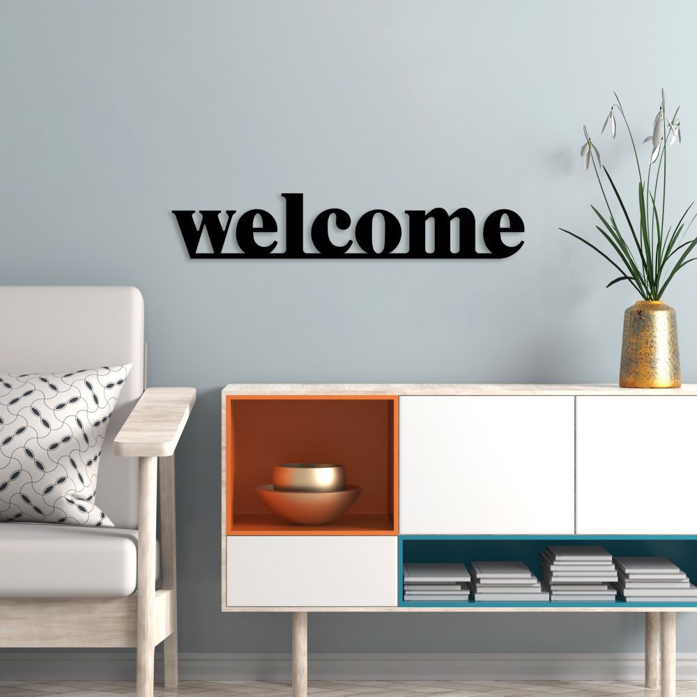 Decorative metal wall accessory Welcome, colour: black slika 3