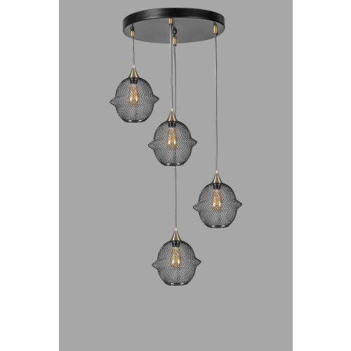 Merkür 4 Lü Tepsili Siyah Sarkıt Black Chandelier slika 3