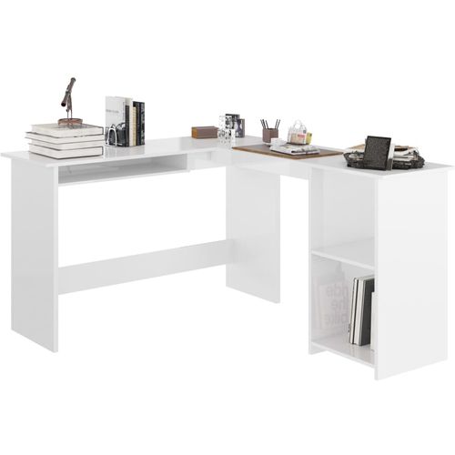 Kutni radni stol visoki sjaj bijeli 120 x 140 x 75 cm iverica slika 15