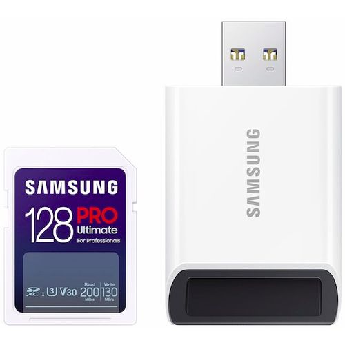 Samsung MB-SY128SB/WW SD Card 128GB, PRO Ultimate, SDXC, UHS-I U3 V30, Read up to 200MB/s, Write up to 130 MB/s, for 4K and FullHD video recording, w/USB Card reader slika 1