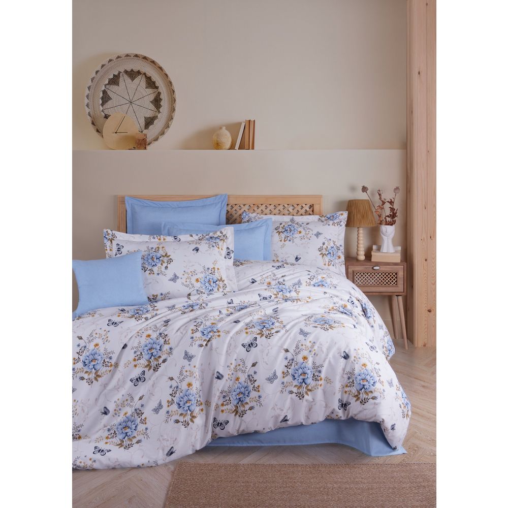 Set Posteljine Aylin Blue White Brown Ranforce za Bračni Krevet slika 2