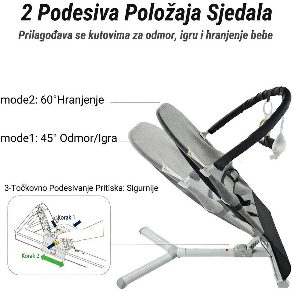 Kalei Ležaljka Fold And Go Bouncer, Black slika 3