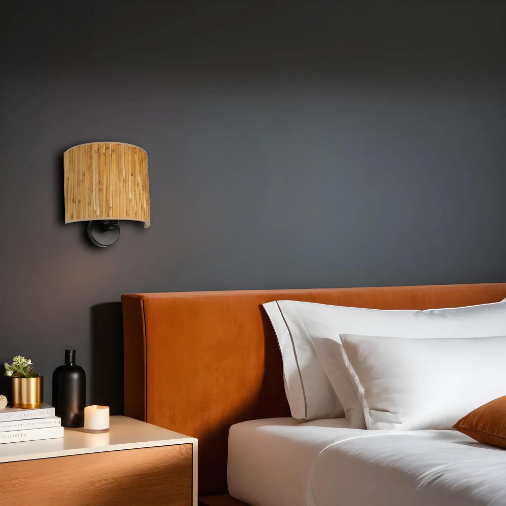 Bambu 07 Abajurlu Oval Aplik Oak Black Zidna Lampa slika 1