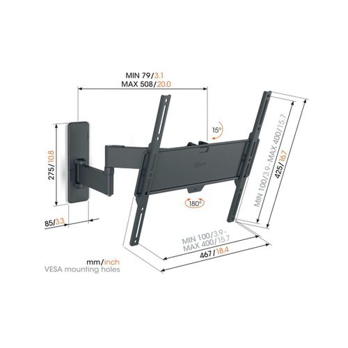 Vogels TVM1443, zidni nosač za ekrane od 32"-65", nagib do 15° pomak 180°, 25kg slika 2