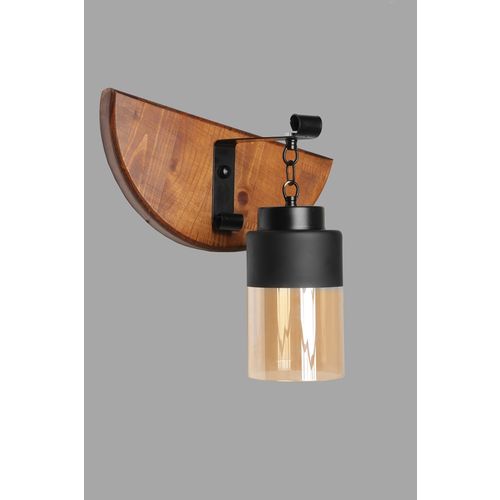 Aplik sa drvenim telom i staklenim abažurom Derin ceviz, Black Brown Wall Lamp slika 1