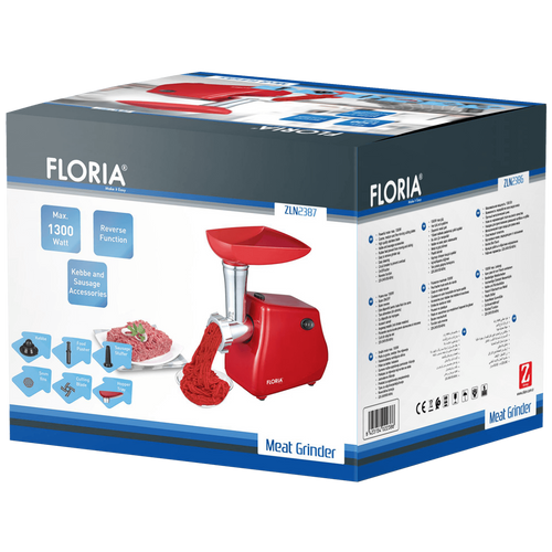 Floria ZLN2386/RD mašina za mljevenje mesa, snaga 1300 W, crvena slika 2