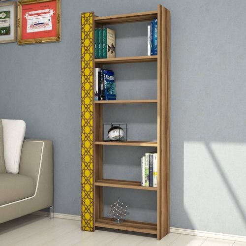 Woody Fashion Polica za knjige, City - Walnut, Yellow slika 1