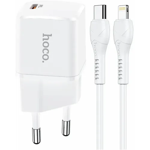 HOCO putni punjač Type C + kabel za iPhone Lightning 8-pin Power Delivery 20W Starter N10 bijeli slika 2