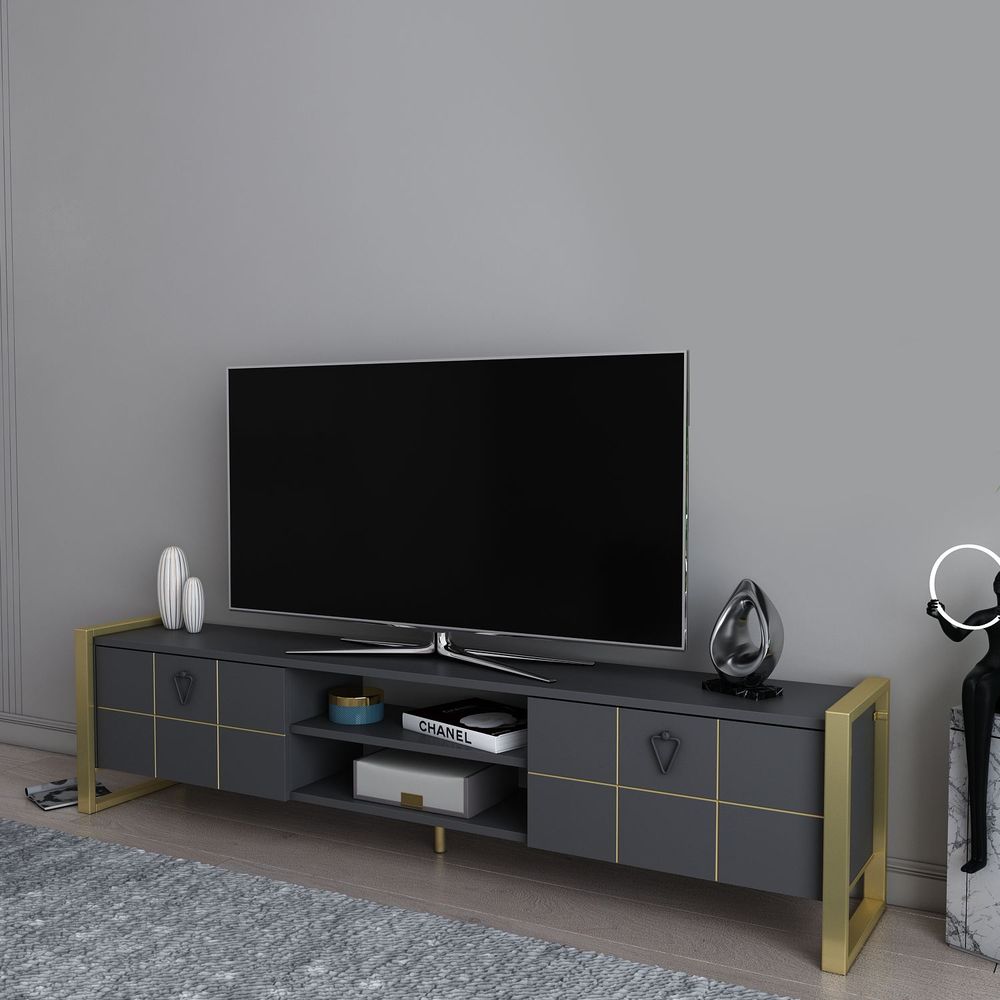 TV Stalak Mila - Antracit i Zlato slika 2