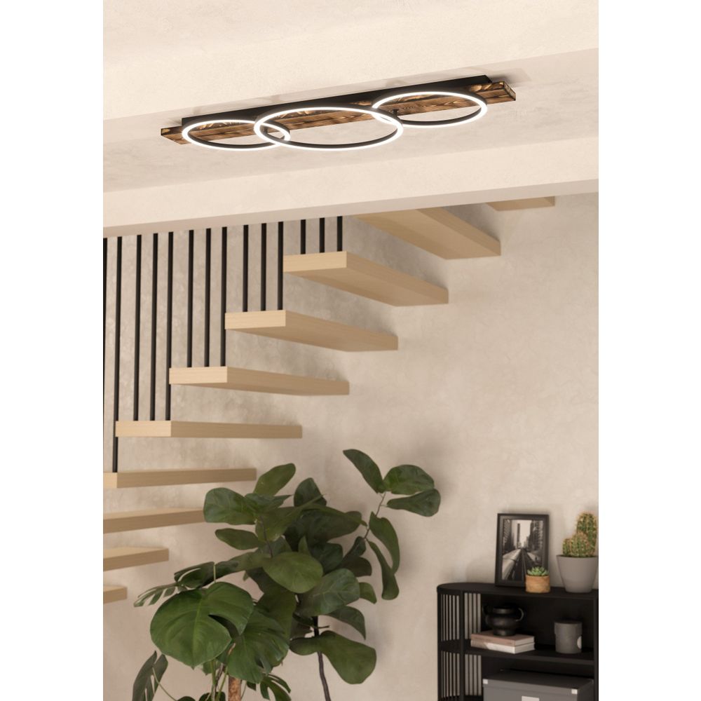 Eglo Boyal stropna lampa, LED, 3x12W, 3400lm, crna/bijela/rustik smeđa/drvo slika 8