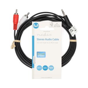 Kabel NEDIS audio stereo, 3.5mm (M) na 2xRCA (M), crni, 3m, polybag