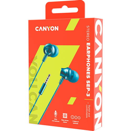 CANYON Stereo earphones with microphone, metallic shell, 1.2M, blue-green slika 4