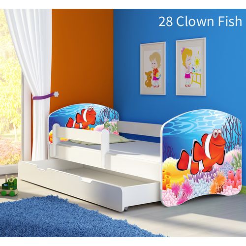 Dječji krevet ACMA s motivom, bočna bijela + ladica 140x70 cm 28-clown-fish slika 1