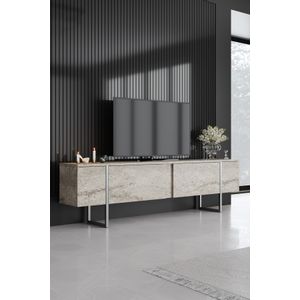 Woody Fashion TV stalak LUXE, boja Travertine, srebrna boja