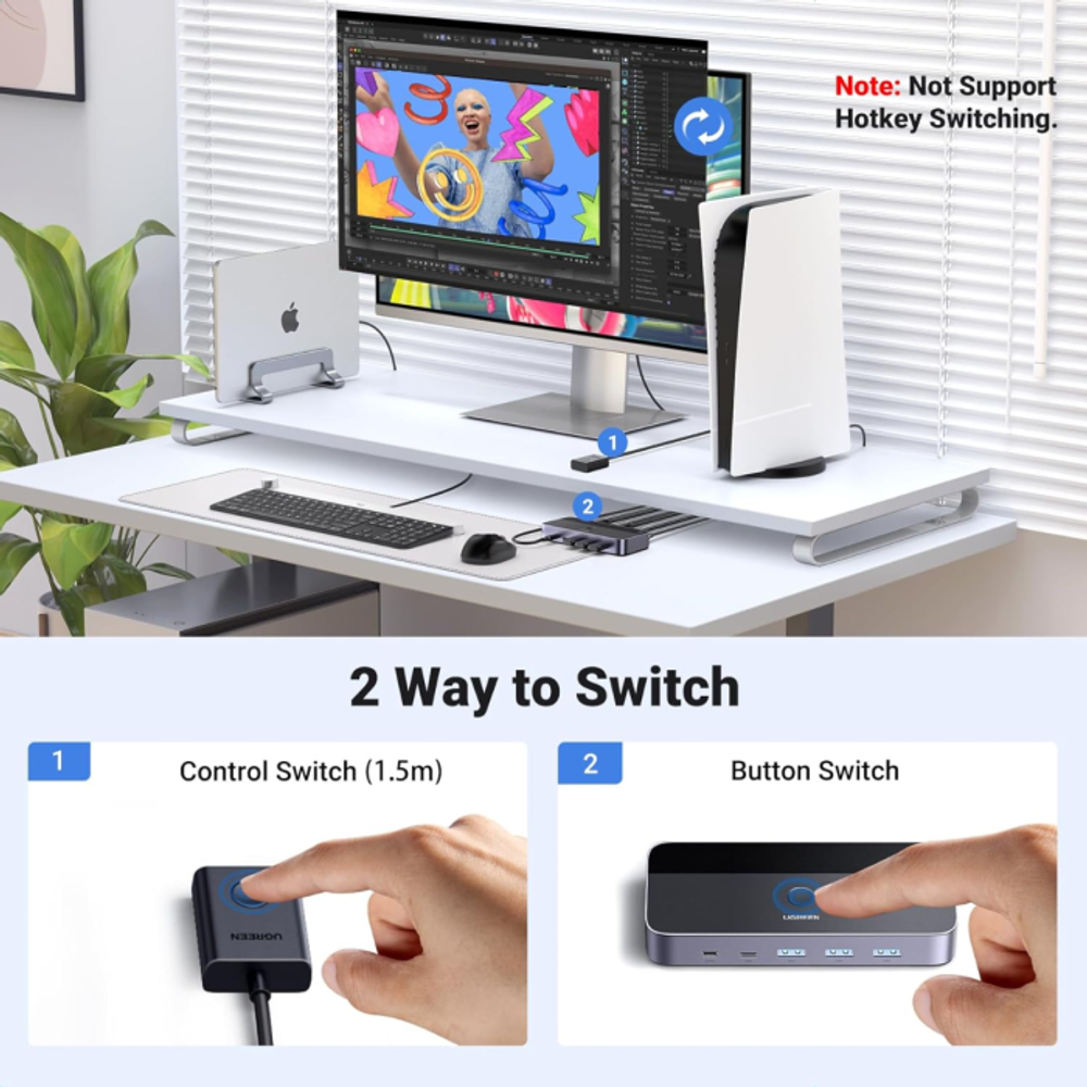 Ugreen USB 3.0 KVM stikalo za 1 monitor i 2 računala slika 6