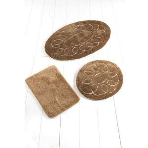 Safir - Coffee Multicolor Acrylic Bathmat Set (3 Pieces)