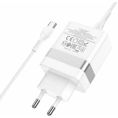 HOCO zidni punjač Type C + USB QC3.0 s kabelom za Type C Power Delivery 30W Starter N21 bijeli slika 3