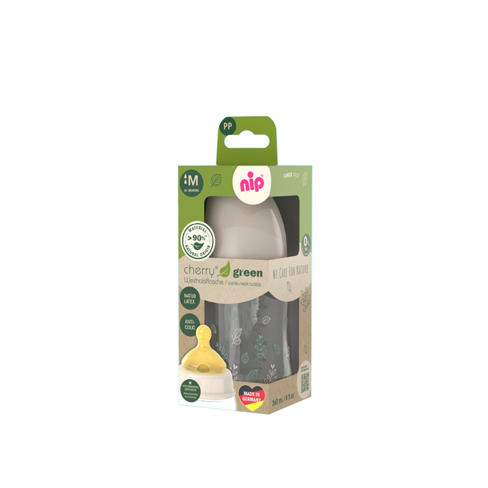 nip® Plastična flašica širokog grla Cherry Green 260ml 0m+, Beige slika 3
