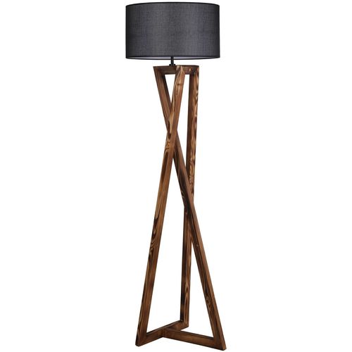 Opviq Podna lampa MAČKAcrna, drvo- platno, promjer 45 cm, visina 166 cm, E27 60 w, Maçka Yanık Ahşap Lambader Silindir Hasır Siyah Abajurlu slika 1