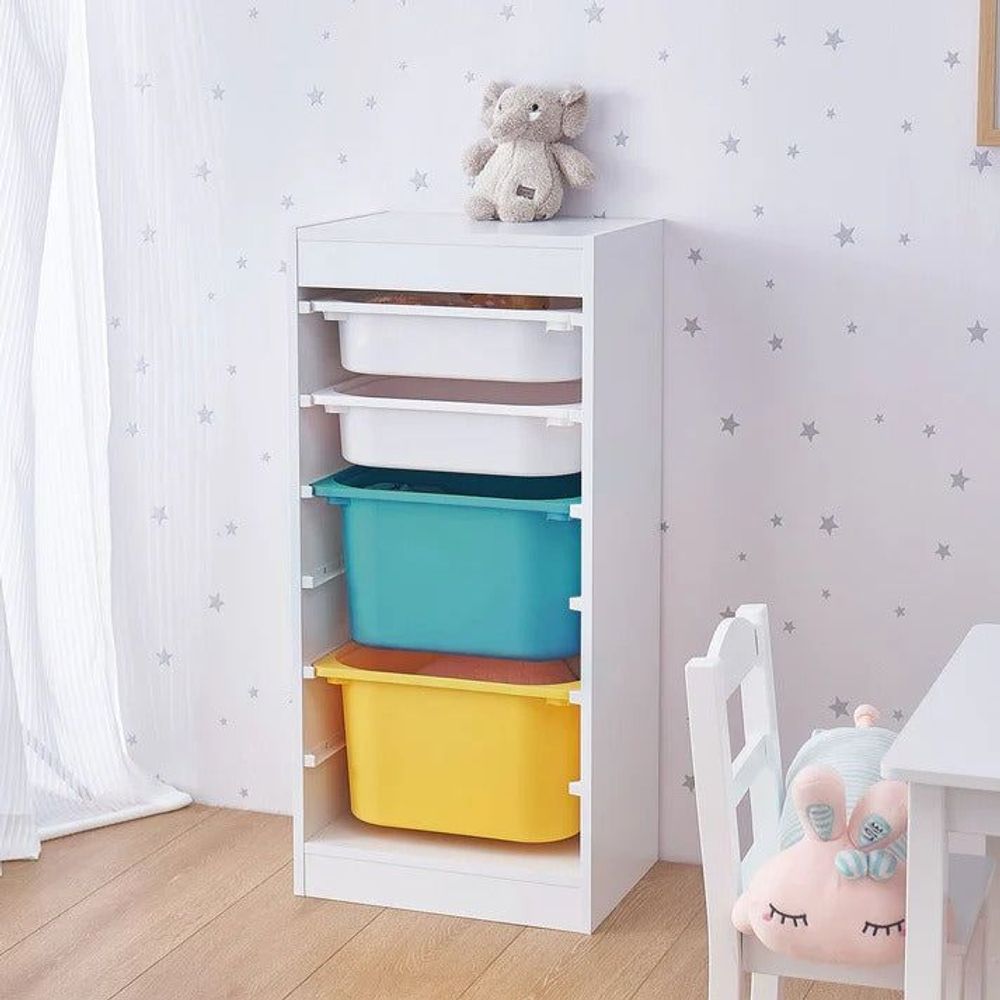 Kinder Home Dječija polica sa 4 kutije za odlaganje, Bijela slika 5