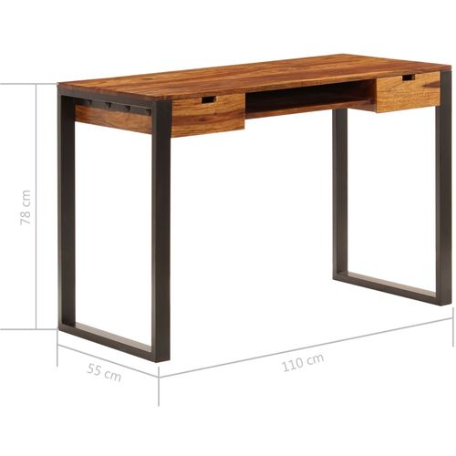 Radni stol od masivnog drva šišama i čelika 110 x 55 x 78 cm slika 8