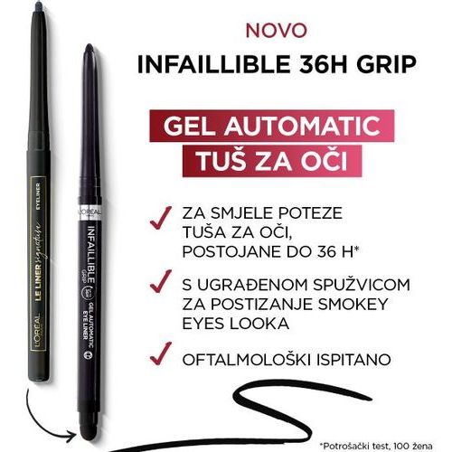 L'Oréal Paris Infaillible 36h Grip Gel Automatic Tuš za oči Taupe Grey slika 4