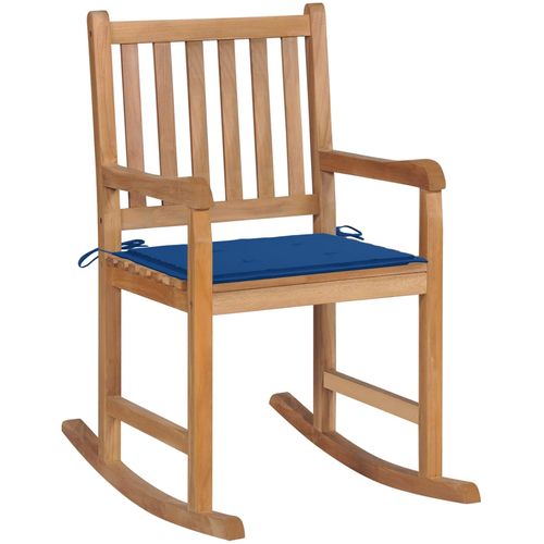 Stolica za ljuljanje s kraljevsko plavim jastukom od tikovine slika 10