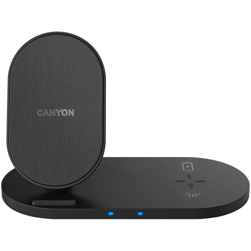 CANYON WS-202 2in1 Wireless charger, Input 5V/3A, 9V/2.67A, Output 10W/7.5W/5W, Type c cable length 1.2m, PC+ABS,with PU part ,180*86*111.1mm, 0.185Kg,Black slika 1