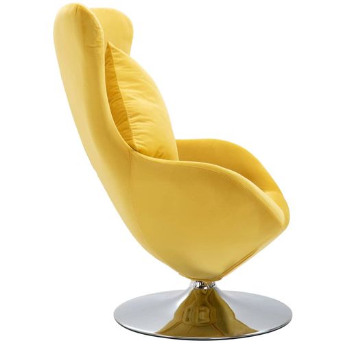Okretna jajolika stolica s jastukom žuta baršunasta slika 3
