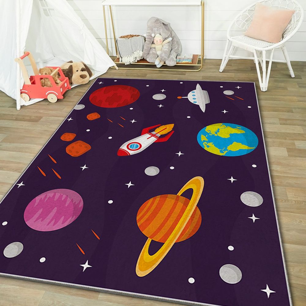 Dječji šareni tanki tepih HMI KDC-108 (120 x 180 cm) Svemir slika 4