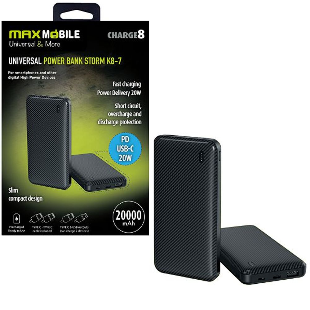 MAXMOBILE POWER BANK STORM K8-7 20000mAh 20W PD USB-C crni slika 1