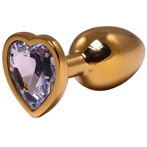 Mali zlatni analni dildo srce sa belim dijamantom slika 1