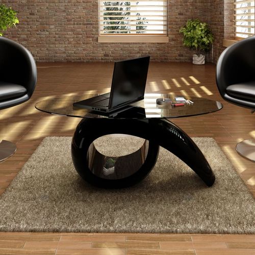 Stolić za Kavu s Ovalnom Staklenom Pločom Visokog Sjaja Crni slika 9