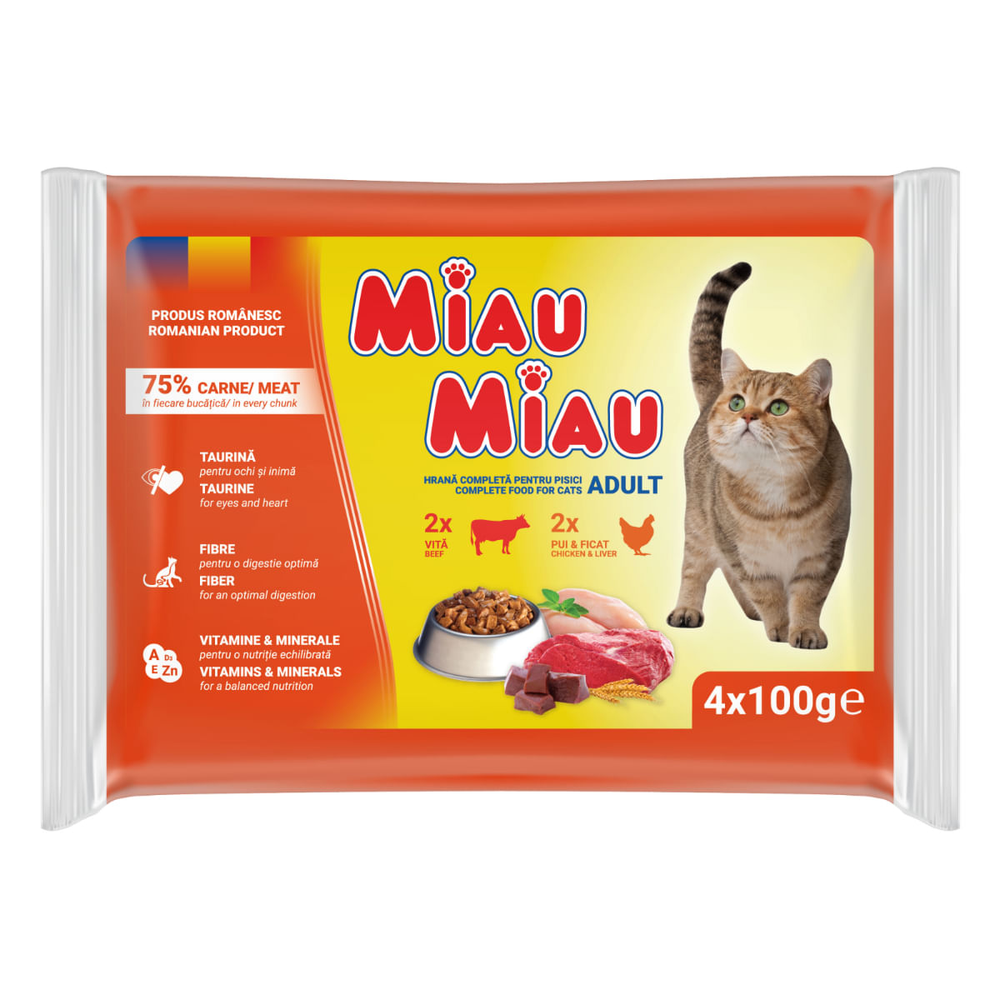 Miau Miau mix pack hrana za mačke u umaku Piletina Govedina 4x100g slika 1
