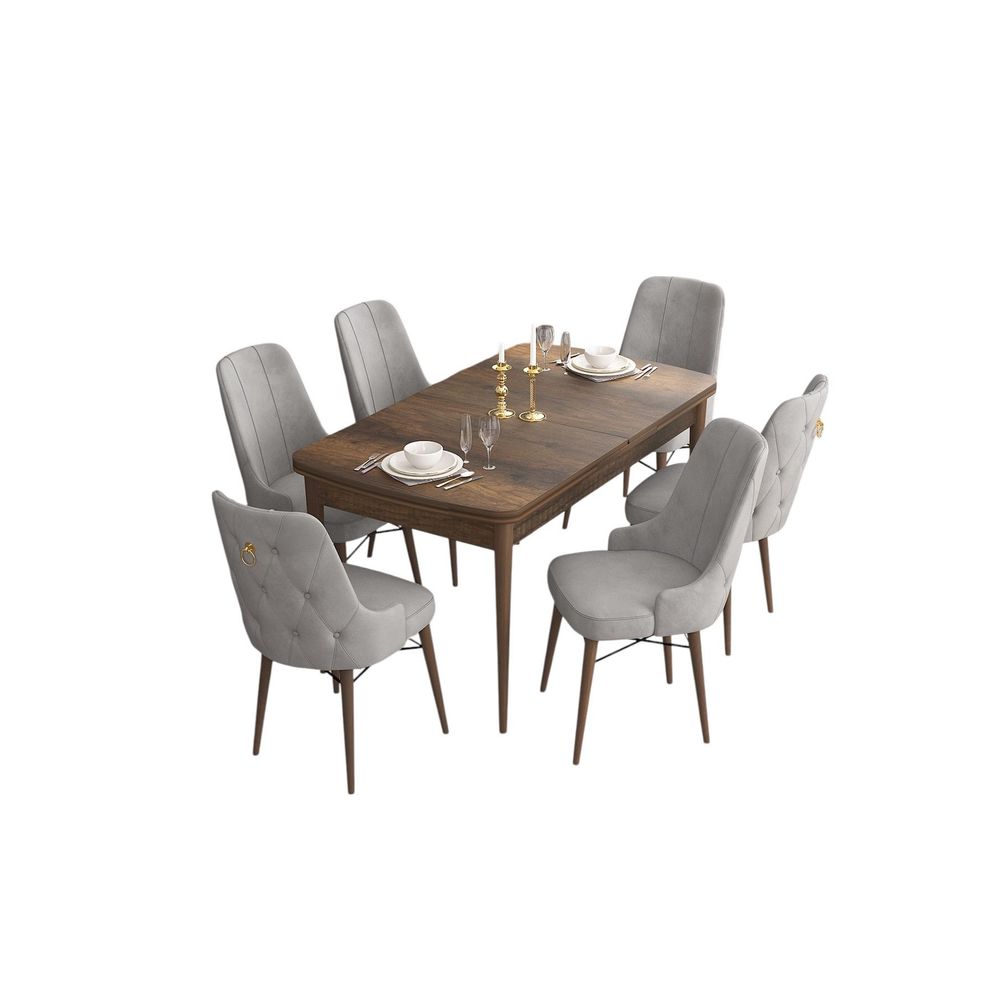 Produživi sto za večeru i set stolica (7 komada) - Barokna siva slika 2