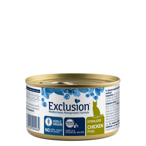 Exclusion Mediterraneo Monoprotein Formula, Sterilised, potpuna hrana za odrasle sterilizirane mačke, piletina, 85 g slika 1